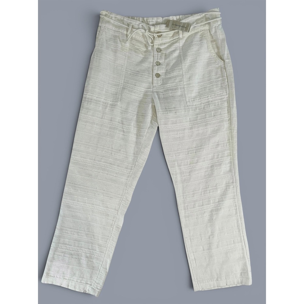 Sundance Coastlines Cotton Gauze Pant Womens Large White Drawstring Pockets NWT